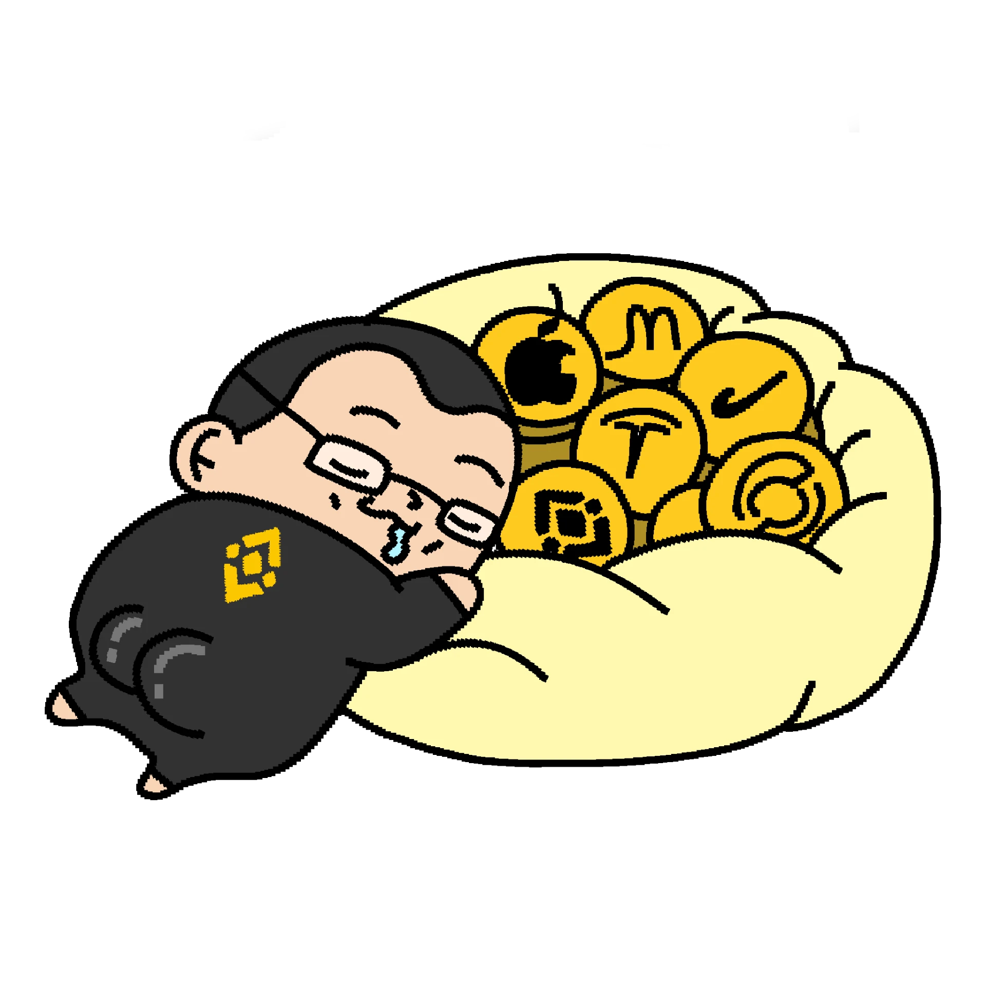 Big Cousin sleeping on a pile of tokenized stocks